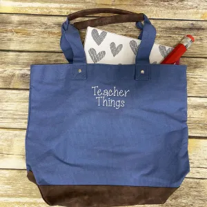 Teacher Things Embroidered Canvas Tote Bag