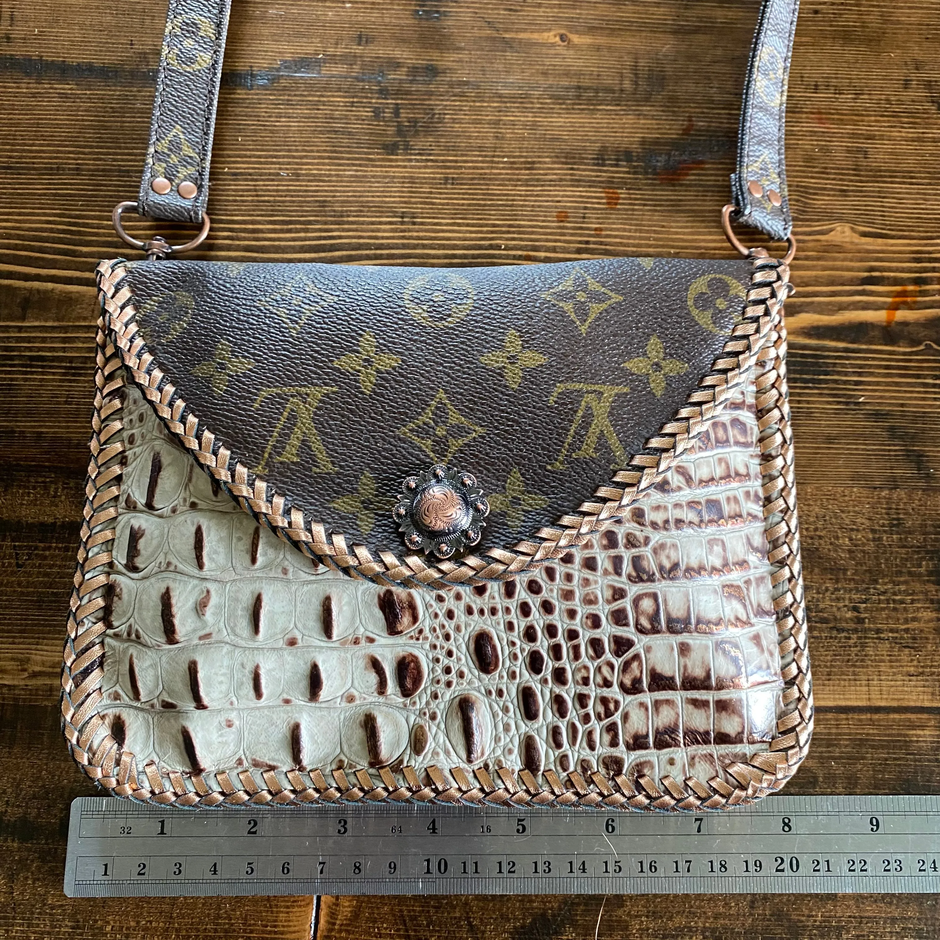 The Falcon with Back Pocket - Rose Gold and Cream Monogram Wristlet/Crossbody/Clutch