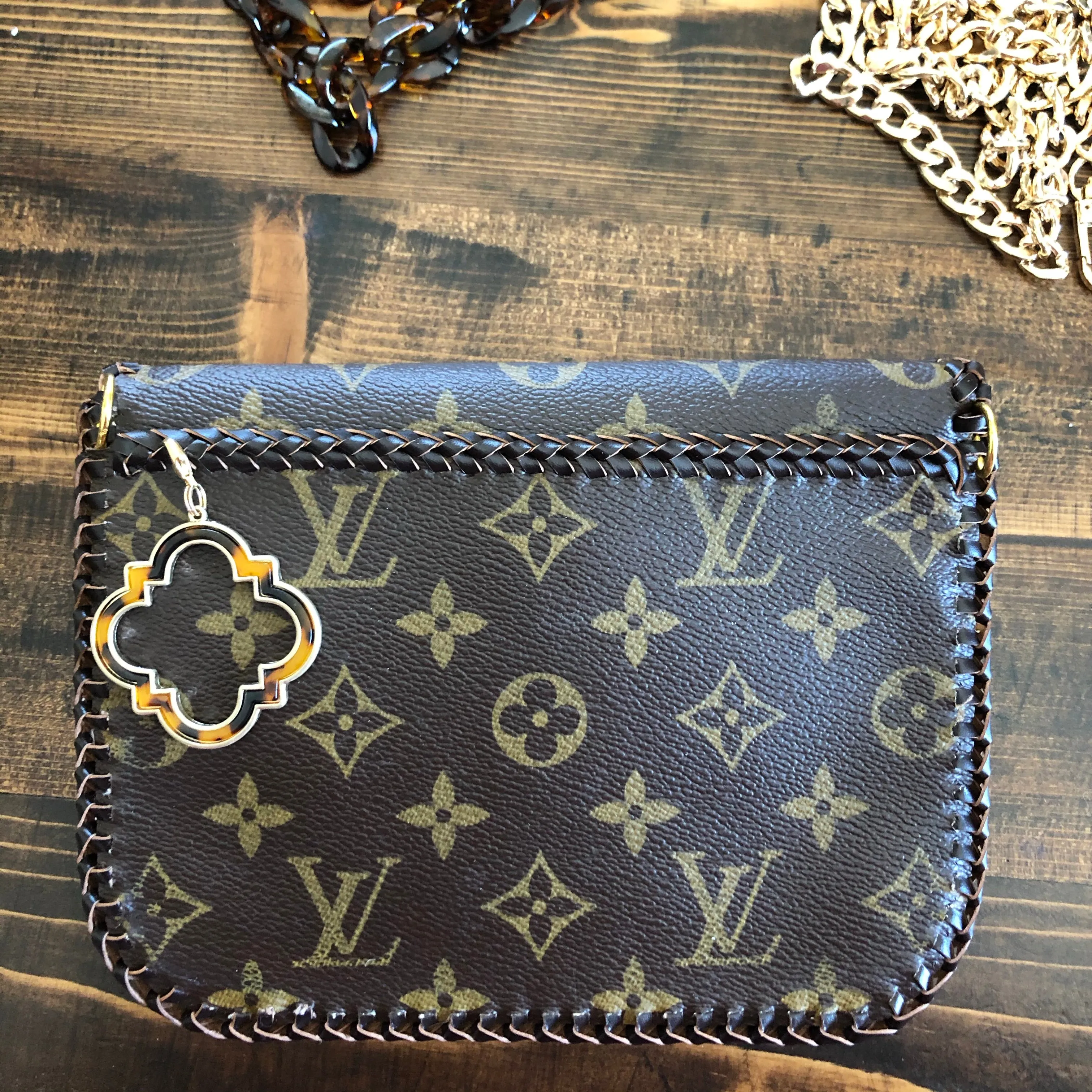 The Falcon with Back Pocket - Tortoise Shell Monogram Wristlet/Crossbody/Clutch