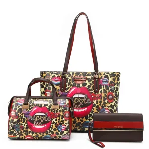 WILD LIPS 3 PIECE SET (Shopper, Mini Boston, Clutch)