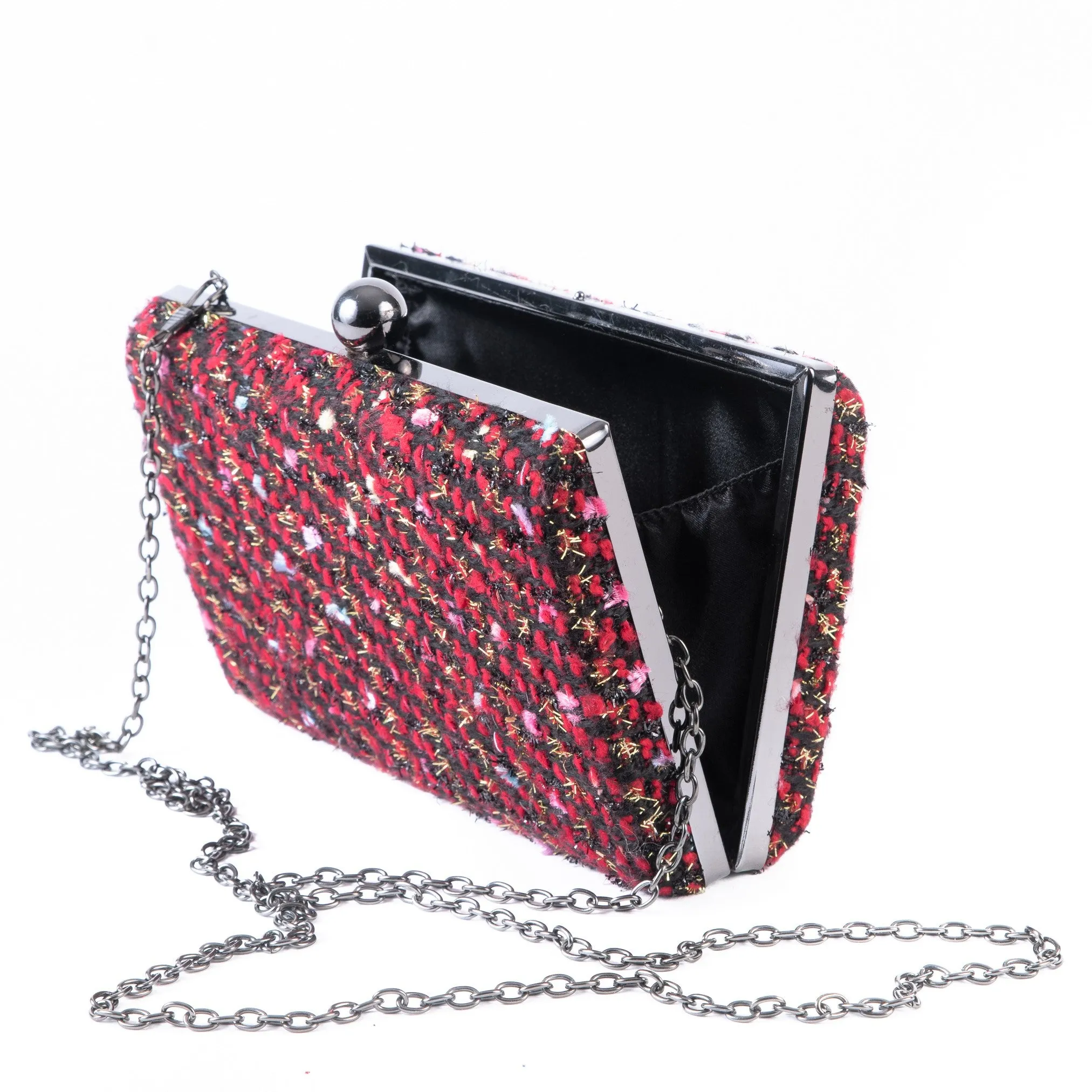 Woven Red and Black Multi Hard Case Box Clutch Bag