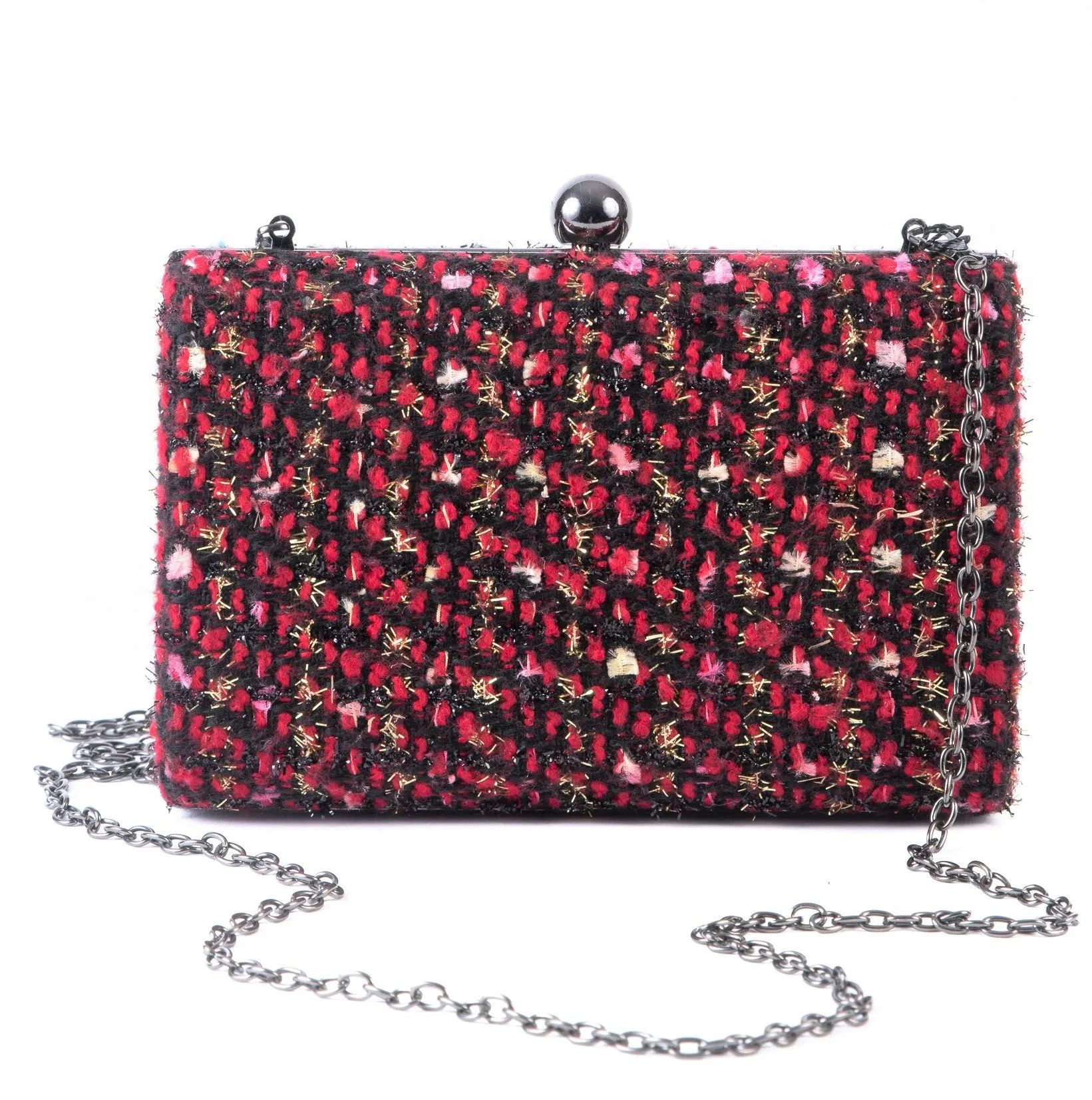 Woven Red and Black Multi Hard Case Box Clutch Bag