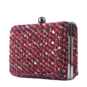 Woven Red and Black Multi Hard Case Box Clutch Bag